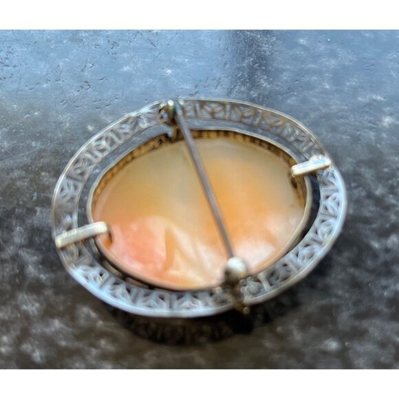 Antique Italian Shell Cameo Sterling Silver Pin or Pendant 4 Tiny Sapphires - Picture 3 of 4